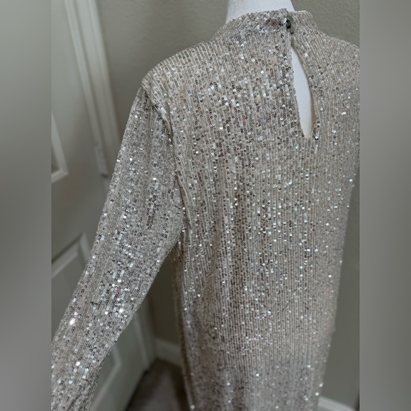 Halogen Sequins Silver Dress with Cream Lining, XL - Picture 4 of 11
